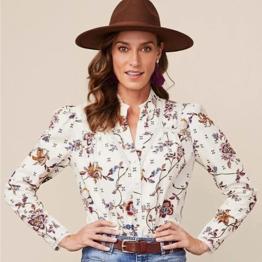 Matilda Jane Good Hart “Monica” Style Floral Button Up Shirt Size Medium